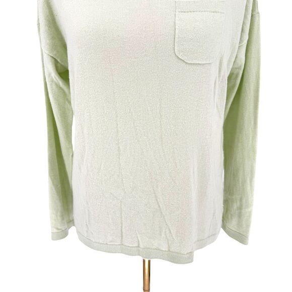 Talbots Pullover Sweater Large PETITE Lambswool Blend Green Long Sleeve Pocket - Picture 4 of 10
